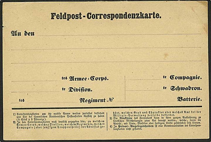 Ubrugt preussisk feltpost-Correspondenzkarte fra den tysk-franske krig 1870-1871.