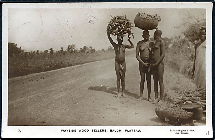 1d George V på brevkort (Wayside Wood Sellers, Bauchi Plateau) annulleret Bukuru Nigeria d. 13.1.1931 via Kaduna Junction Nigeria d. 13.1.1931 til Skodsborg, Danmark.