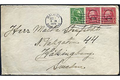 1 c. Gorgas og 2 cents Canal Zone Provisorium i parstykke på brev fra Balbao d. 3.12.1928 til Hälsingborg, Sverige. Sendt fra sømand ombord på S/S Sagaland.