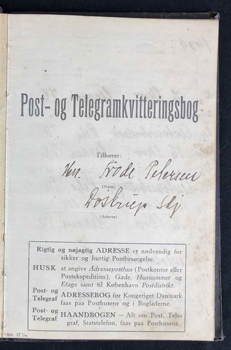 Post- og Telegramkvitteringsbog - formular Bet. 17 1/36 - fra Døstrup Sønderjylland. 95 sider med noteringer fra perioden 15.4.1939 til 3.3.1942. Bl.a. liniestempel Døstrup Sønderjylland.