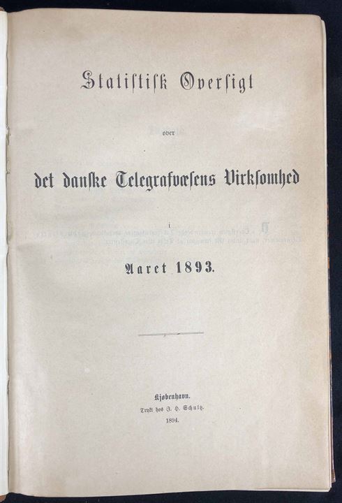 Dansk Telegraf Statistik 1893-1897. Indbundne Statistisk Oversigt over det danske Telegrafvæsens Virksomhed for årene 1893-1897. Ca. 330 sider 
