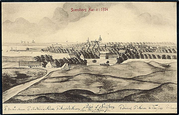 Svendborg Aar c: 1754. Warrburgs Kunstforlag, D. B. i gl. Dage no. 77. 