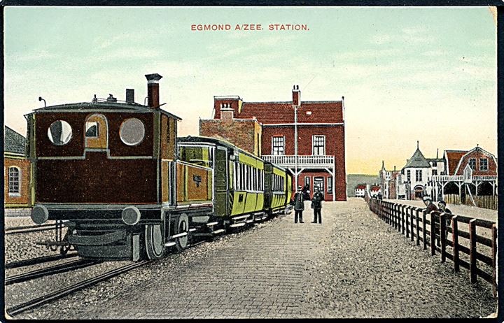 Holland, Egmond a/Zee station med damptog. J. H. Schaefer no. 4.