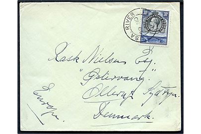 KUT 30 cents George V single på brev annulleret Usa River (i Tanzania) d. 29.11.1936 via bureau Kilimanjaro T.P.O. d. 29.11.1936 til Ollerup, Danmark.