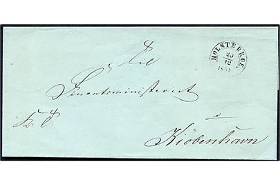 1851. Ufrankeret tjenestebrev mærket K.T. med 1½-ringsstempel Holstebroe. d. 20.12.1851 til Kjøbenhavn.