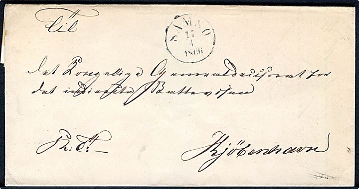 1866. Ufrankeret tjenestebrev fra Samsø Toldkammer med antiqua Samsø d. 17.4.1866 til Kjøbenhavn.