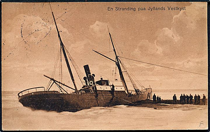 15 øre Chr. X på brevkort (“Harry”, S/S, strandet ved Klitmøller d. 7.2.1891) annulleret med stjernestempel KLITMØLLER og sidestemplet Thisted d. 24.7.1923 til Randers.