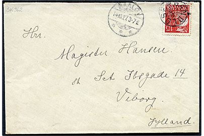 15 øre Karavel på brev annulleret med stjernestempel GANDLØSE og sidestemplet Maaløv d. 14.10.1927 til Viborg.