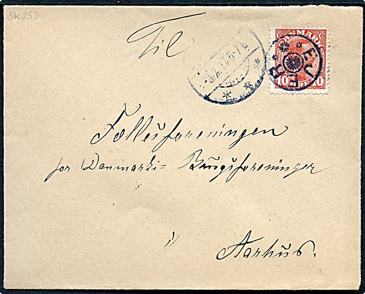 10 øre Chr. X på brev annulleret med stjernestempel EJER og sidestemplet svagt Skanderborg d. 8.2.1917 til Aarhus.
