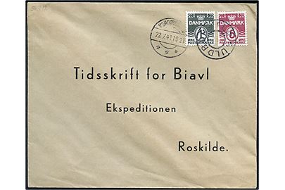 1 øre og 5 øre Bølgelinie på tryksag annulleret med udslebet stjernestempel GULDBORG FL. og sidestemplet Vordingborg d. 22.7.1941 til Roskilde.