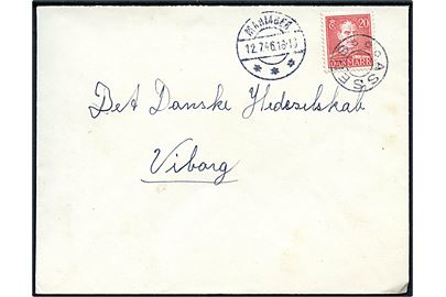 20 øre Chr. X på brev annulleret med udslebet stjernestempel ASSENS og sidestemplet Mariager d. 12.7.1946 til Viborg.