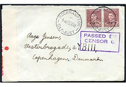 1½d George VI i parstykke på brev fra Rockhampton QLD-AUST. d. 3.1.1940 til København, Danmark. Åbnet af lokal australsk censur med stempel Passed by Censor 6. og banderole: Opened by Censor.