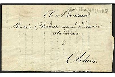 1811. Brev med fortrykt indhold på fransk fra Hamburg d. 4.8.1811 til Achim. Liniestempel: R.4 Hamburg.