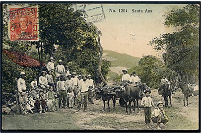 4 c. på billedside af brevkort (Santa Ana) stemplet Santiago d. 24.9.1911 via San José Costa Rica d. 24.9.1911 til Esbjerg, Danmark.