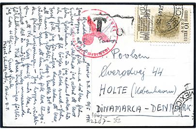 10 c. på underfrankeret brevkort fra Mexico d. 10.5.1941 til Holte, Danmark. Sort T 10 c portostempel, men tilsyneladende ikke udtakseret i dansk porto. Tysk censur.
