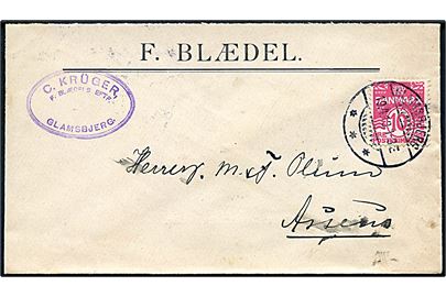 10 øre Bølgelinie på illustreret firmakuvert fra F. Blædel i Glamsbjerg d. 19.4.1913 til Assens.