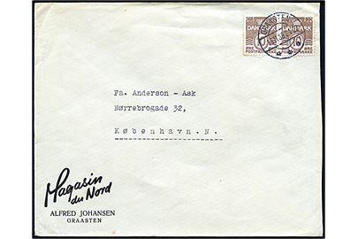 10 øre Bølgelinie i parstykke på fortrykt kuvert fra Magasin du Nord i Graasten d. 13.11.1938 til København.