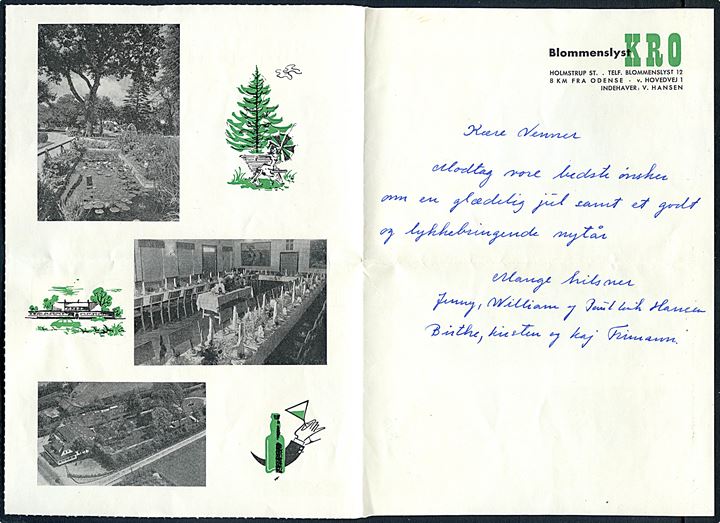 30 øre Fr. IX på illustreret korrespondancekort fra Blommenslyst Kro annulleret med håndrullestempel Odense d. 23.12.1953 til Odense.