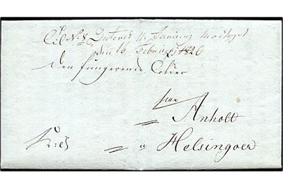 1820. Cirkulære fra Generaltoldkammer i Kjøbenhavn d. 11.1.1820 udsendt som tjenestebrev til den fungerende Tolder på Anholt over Helsingør. Iflg. notat modtaget d. 16.2.1820. Fuldt indhold.