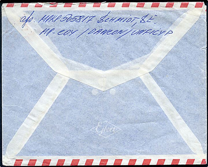 35 øre Fr. IX på luftpostbrev stemplet København d. 24.6.1964 og sidestemplet DANCON/UNFICYP til Skærbæk - eftersendt til Havneby, Rømø. Fra FN-soldat ved MP-Coy, Dancon/Unficyp på Cypern.