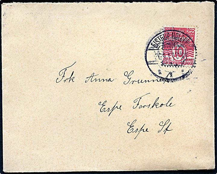 10 øre Bølgelinie på brev annulleret med brotype Ia Eistrup Holdepl. d. 30.4.1914 til Espe. Godt stempel.