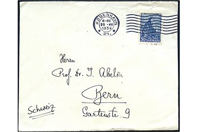 30 øre Thorvaldsen på brev fra København d. 20.7.1939 til Bern, Schweiz.