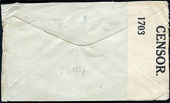 5 c. Panama Canal Zone provisorium single på brev fra Ancon d. 7.1.1918 til London, England. Åbnet af britisk censur no. 1703.