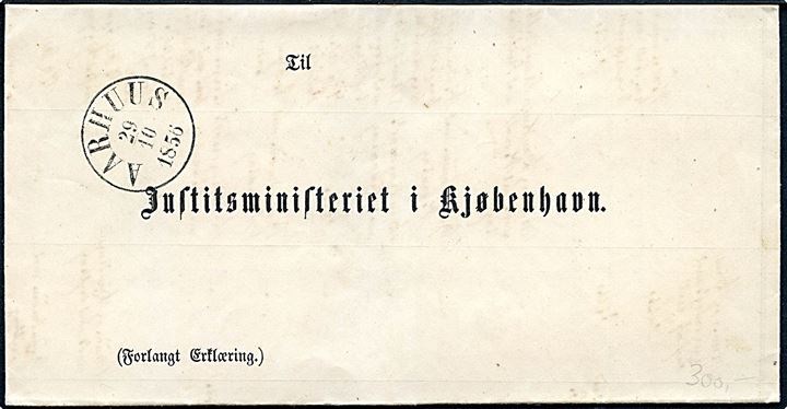 1856. Fortrykt Forlangt Erklæring stemplet antiqua Aarhus d. 29.10.1856 til Justitsministeriet i Kjøbenhavn.