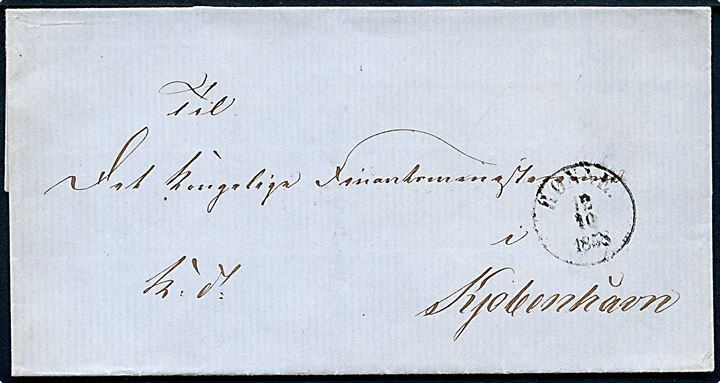 1858. Ufrankeret tjenestebrev mærket K.T. med uldent antiqua Rønne d. 12.10.1858 til Kjøbenhavn.
