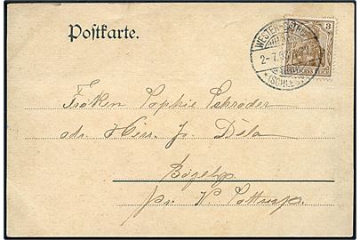 3 pfg. Germania på lokalt brevkort (Reklamekort for J. J. Darboven Kaffe i Hamburg) annulleret Wester -Satrup d. 2.7.1903.
