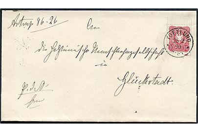 10 pfg. Adler på tjenestebrev annulleret med enringsstempel Toftlund ** d. 26.2.1890 til Glückstadt.