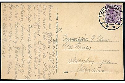 15 øre Chr. X på brevkort annulleret med brotype IIb Sønderborg sn1 d. 1.7.1923 til Aarhus.