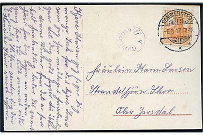 7½ pfg. Germania på brevkort stemplet Sommerstedt d. 9.3.1917 til Ober Jersdal. Violet censur Ü K Hadersleben