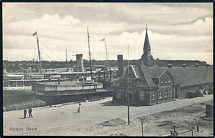 Rønne, havnen med dampskibe. Frits Sørensen no. 19B.