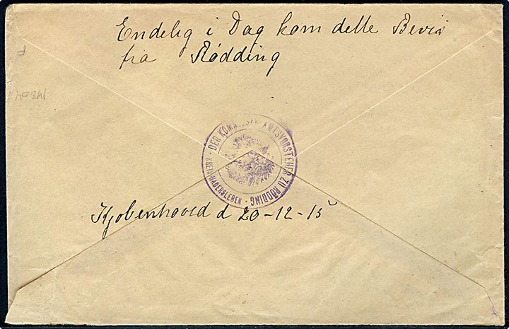 Ufrankeret portopligtigt tjenestebrev med opkrævning stemplet Rödding (Schleswig) d. 17.12.1913 til Københoved pr. Schottburg. 