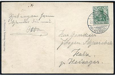 5 pfg. Germania på brevkort annulleret Rothenkrug (Kr. Apenrade) d. 23.4.1912 til Heisager.