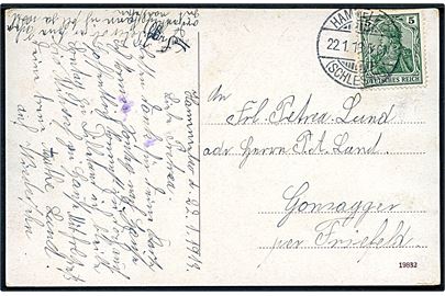 5 pfg. Germania på brevkort stemplet Hammelef (Schleswig) d. 22.1.1918 til Frifeld.