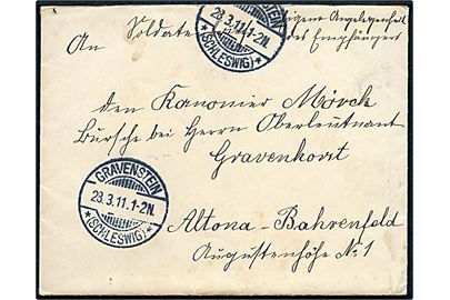 Ufrankeret soldaterbrev stemplet Gravenstein *(Schleswig)* d. 28.3.1911 til soldat i Altona-Bährenfeld.