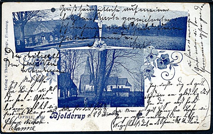 5 pfg. Germania på brevkort (Gruss aus Bjolderup) annulleret med enringsstempel Bollersleben d. 29.12.1900 til Steinbergkirche.