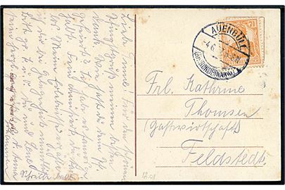 7½ pfg. Germania på brevkort stemplet Auenbüll (Kr. Sonderburg) d. 4.6.1917 til Feldstedt.