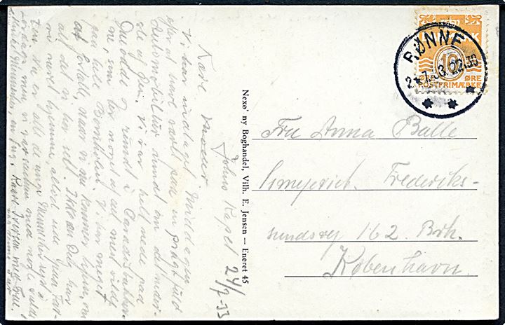 10 øre Bølgelinie på brevkort annulleret med brotype IIId d. 24.7.1933 til København.