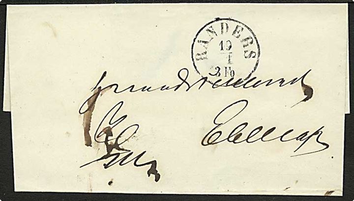 1865. Ufrankeret tjenestebrev med antiqua stempel Randers d. 19.1.1865 via Aarhus til Ebeltoft.