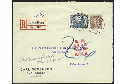 10 øre og 30 øre Reformationen på anbefalet brev fra Svendborg d. 27.11.1936 til København. Revet på bagsiden.