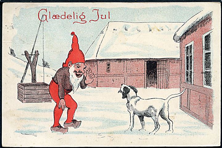 Ludvig Møgelgaard: Glædelig Jul. Nisse og hund. Alex Vincents, serie 316 / 6. (Afrevet mærke). 