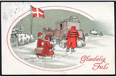 Ukendt Kunstner: Glædelig Jul. Piger, kusk og diligence. Alex Vincents, serie 239 / 4. 
