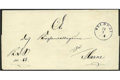 1856. Ufrankeret tjenestebrev med antiqua stempel Meldorf d. 13.3.1856 til Marne.