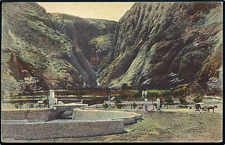 Aden Camp, The Tanks. Frankeret med indisk 1 anna Edward VII stemplet Aden d. 5.8.1909 til København, Danmark.