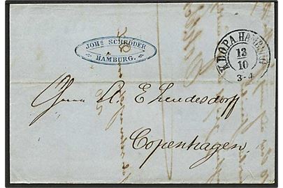 1856. Foldebrev med antiqua stempel K.D.O.P.A. Hamburg d. 13.10.1856 til København.