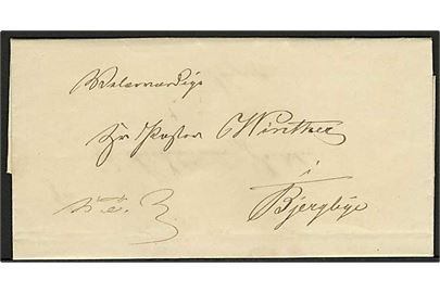 1857. Ufrankeret tjenestebrev fra Antvorskov Birk i Slagelse d. 8.1.1857 til Bjergbye