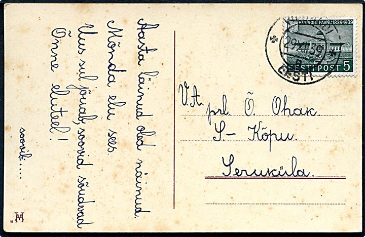 5 s. Pernau 100 år på julekort fra Viljandi d. 29.12.1939 til Seruküla.
